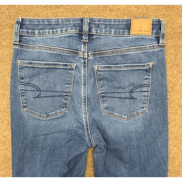 American Eagle Jeans Womens 8 Skinny Kick Bootcut Whiskered Next Stretch Denim - Picture 2 of 11